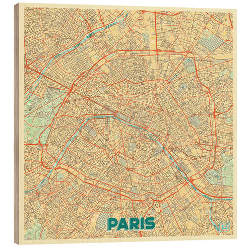 Stampa su legno Paris Map Retro