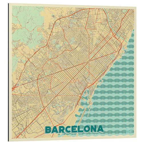 Alumiinitaulu Barcelona Map Retro