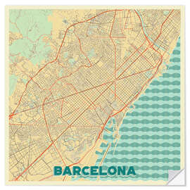 Selvklebende plakat Barcelona Map Retro