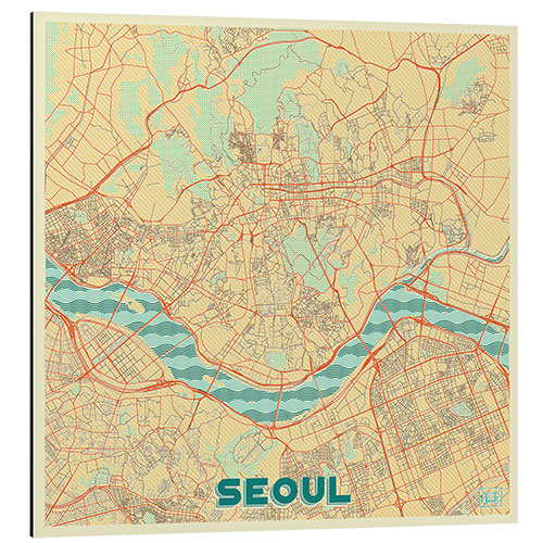Aluminium print Seoul Map Retro