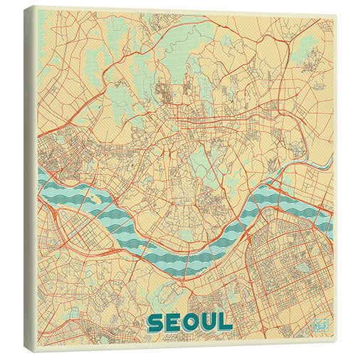 Canvastavla Seoul Map Retro