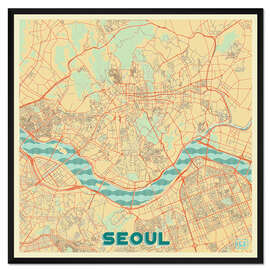 Gerahmter Kunstdruck Karte von Seoul, Retro