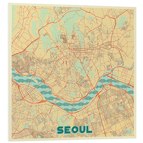 Tableau en PVC Seoul Map Retro