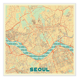 Wandbild Karte von Seoul, Retro - Hubert Roguski