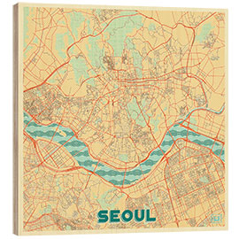 Holzbild Karte von Seoul, Retro