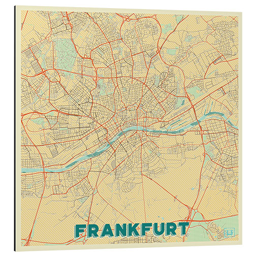 Aluminium print Frankfurt Map Retro