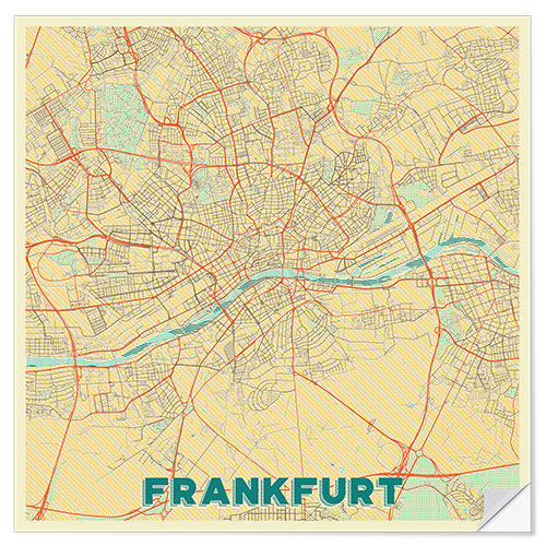 Selvklebende plakat Frankfurt Map Retro