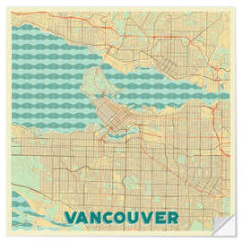 Selvklæbende plakat Vancouver Map Retro