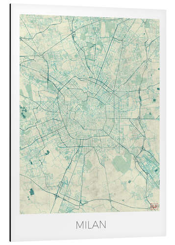 Aluminium print Milan Map Blue