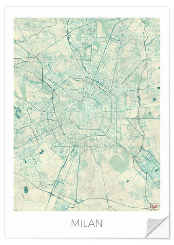 Selvklebende plakat Milan Map Blue