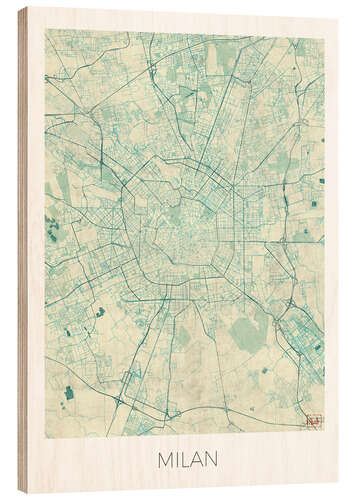 Wood print Milan Map Blue