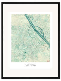 Gerahmter Kunstdruck Karte von Wien, Blau