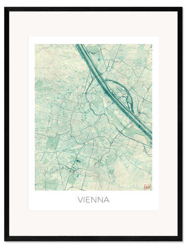 Framed art print Map of Vienna, blue
