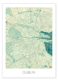 Wandbild Karte von Dublin, Blau - Hubert Roguski