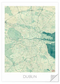 Selvklebende plakat Dublin Map Blue