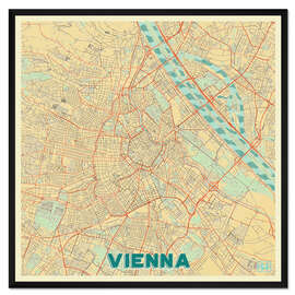 Gerahmter Kunstdruck Karte von Wien, Retro