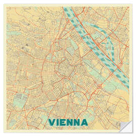 Selvklebende plakat Vienna Map Retro