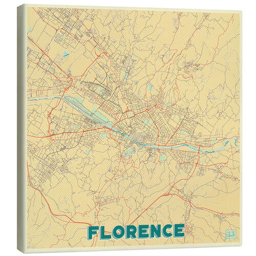 Canvastavla Florence Map Retro