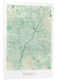 Foam board print Map of Munich (blue)