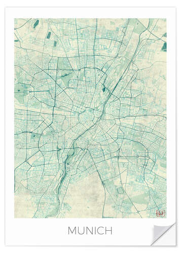 Selvklebende plakat Map of Munich (blue)