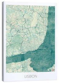 Leinwandbild  Karte von Lissabon, Blau - Hubert Roguski