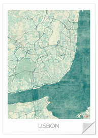 Wall sticker Lisbon map blue