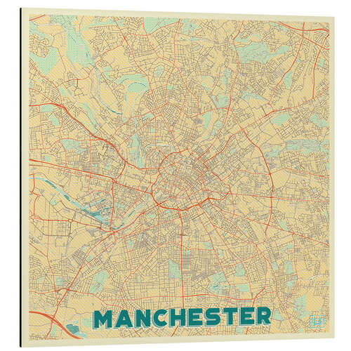 Print på aluminium Manchester Map Retro