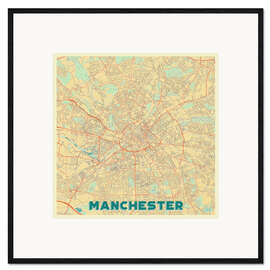 Gerahmter Kunstdruck Karte von Manchester, Retro