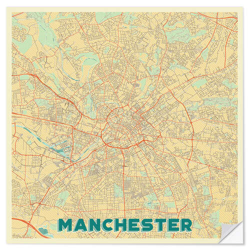 Selvklebende plakat Manchester Map Retro