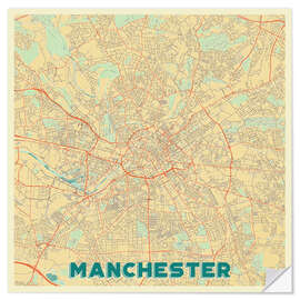 Selvklebende plakat Manchester Map Retro