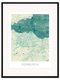 Gerahmter Kunstdruck Karte von Edinburgh, Blau