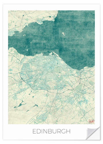 Sisustustarra Edinburgh Map Blue