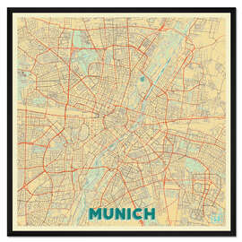 Gerahmter Kunstdruck Karte von München, Retro