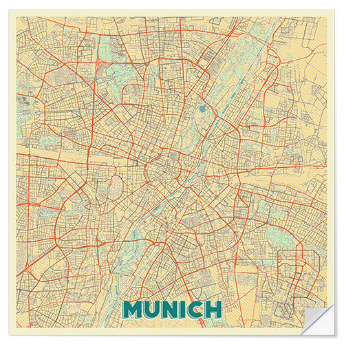 Selvklebende plakat Munich Map Retro