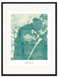 Gerahmter Kunstdruck Karte von Venedig, Blau
