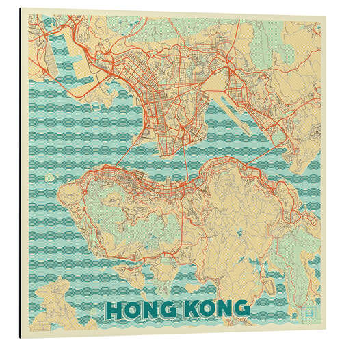 Tableau en aluminium HongKong Map Retro