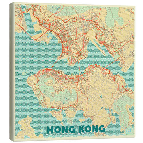 Leinwandbild Karte von Hong Kong, Retro