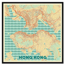 Gerahmter Kunstdruck Karte von Hong Kong, Retro