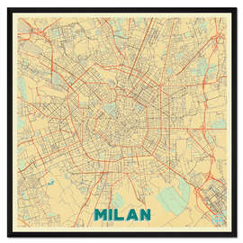 Gerahmter Kunstdruck Karte von Mailand, Retro