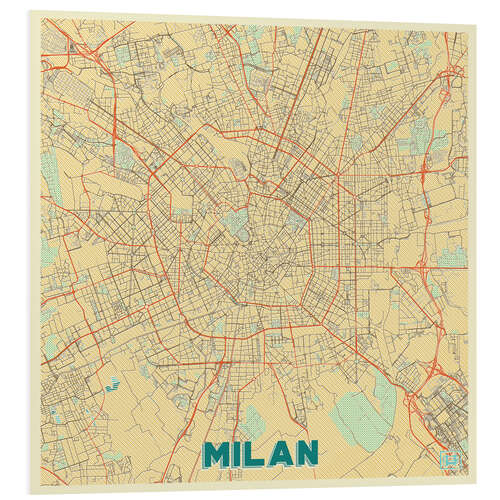 Foam board print Milan Map Retro