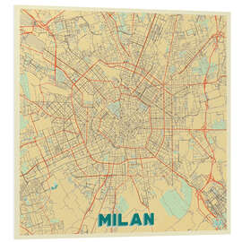 Foam board print Milan Map Retro