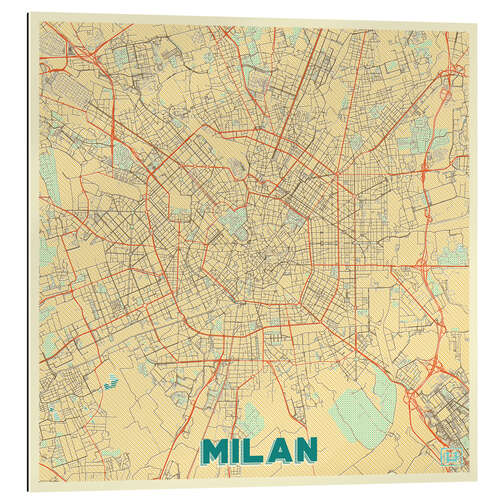 Tableau en plexi-alu Milan Map Retro