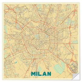 Selvklebende plakat Milan Map Retro