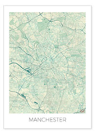 Wandbild Karte von Manchester, Blau - Hubert Roguski