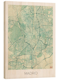 Cuadro de madera Mapa de Madrid, azul - Hubert Roguski