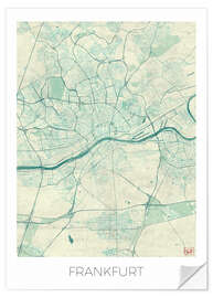 Selvklebende plakat Frankfurt, Germany Map Blue