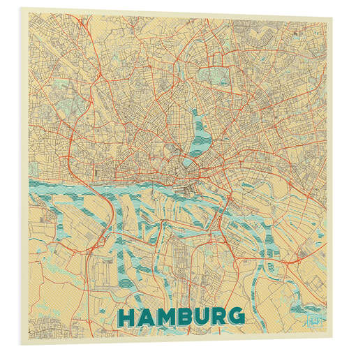 Foam board print Hamburg, Germany Map Retro