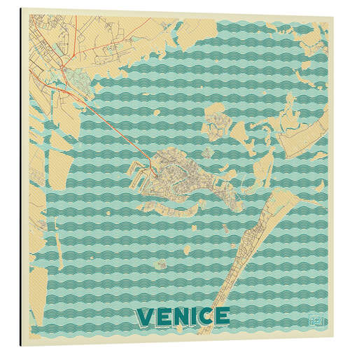 Stampa su alluminio Venice, Italy Map Retro