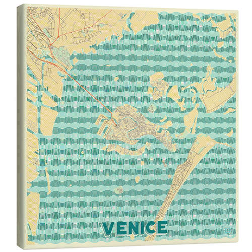 Stampa su tela Venice, Italy Map Retro