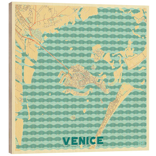 Quadro de madeira Venice, Italy Map Retro